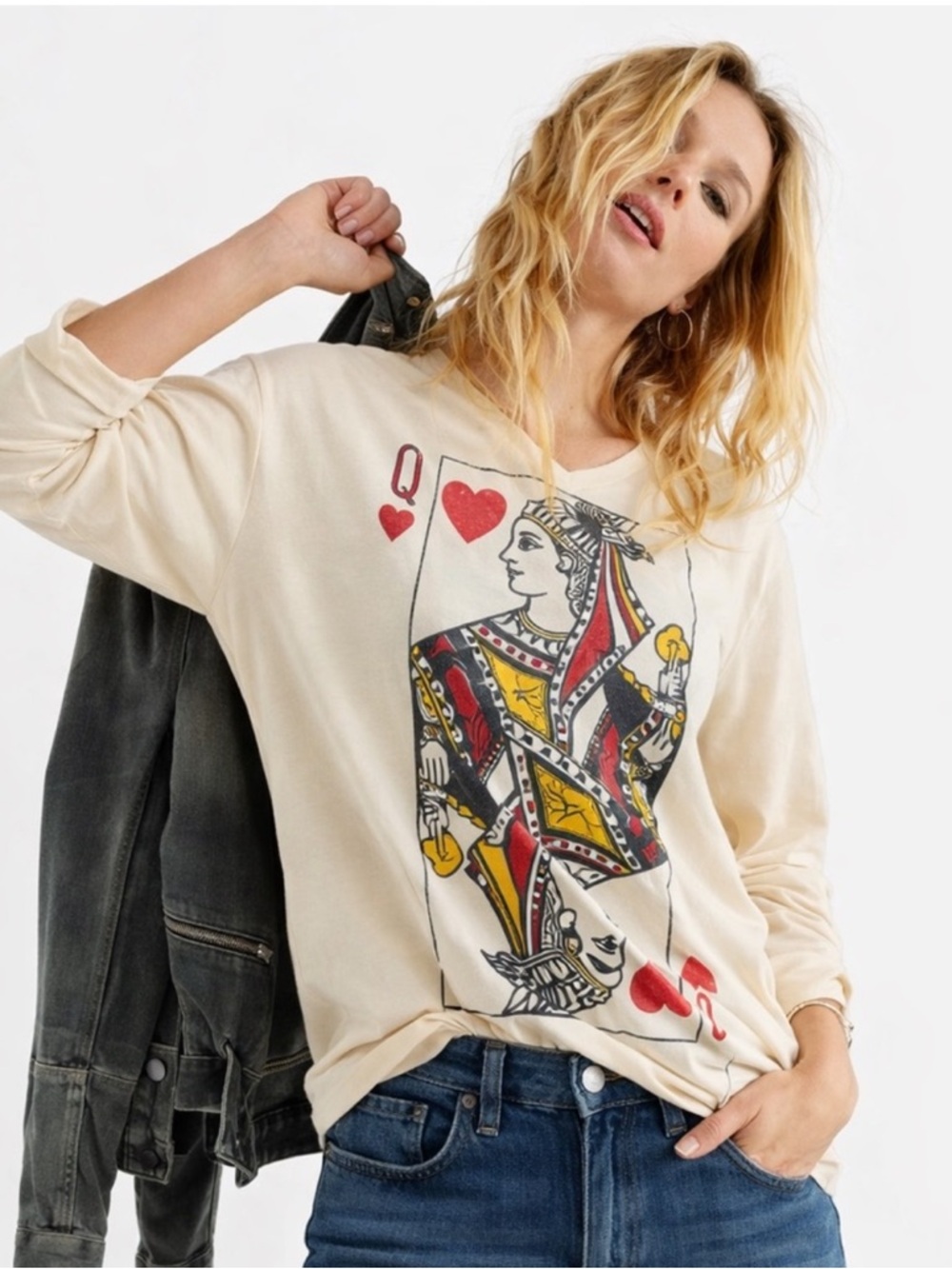 Daydreamer for Free People - Queen of Hearts Graphic Long Sleeve Tee - Small